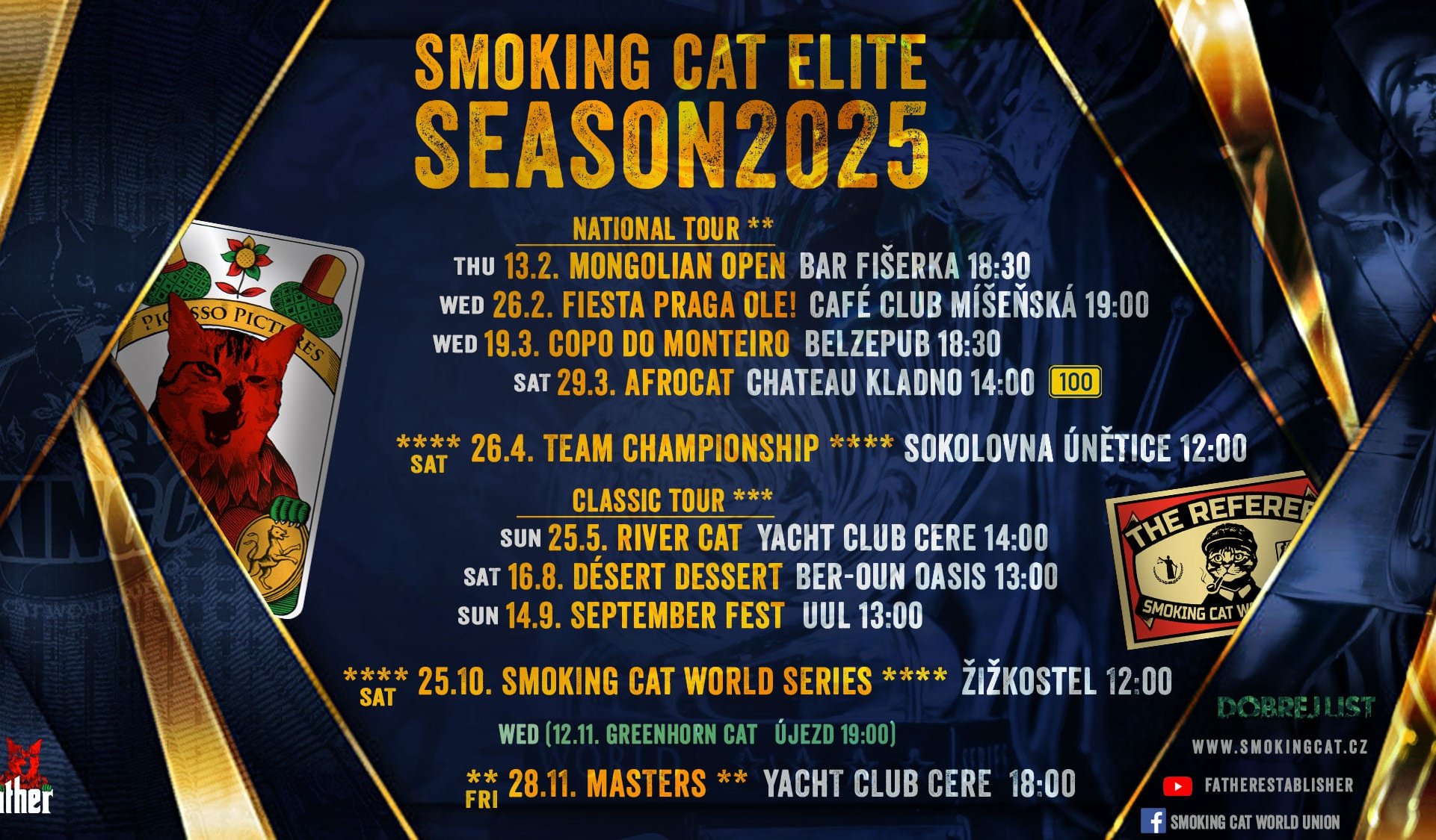 Kalendář turnajů Kouřící kočky - sezóna 2025