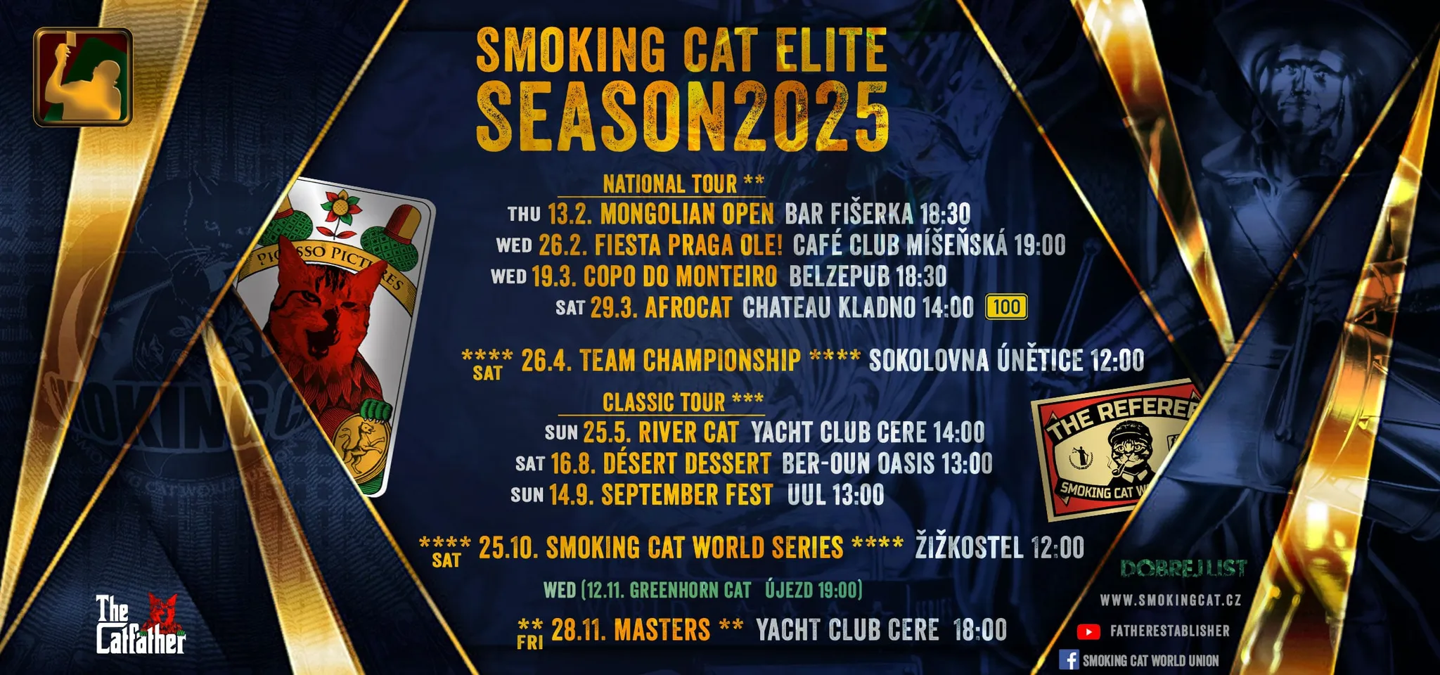 Kalendář turnajů Kouřící kočky - sezóna 2025